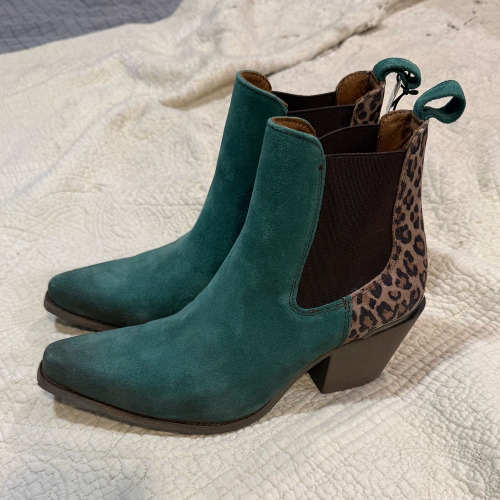 Ariat Teal and Leopard Ankle Boots
